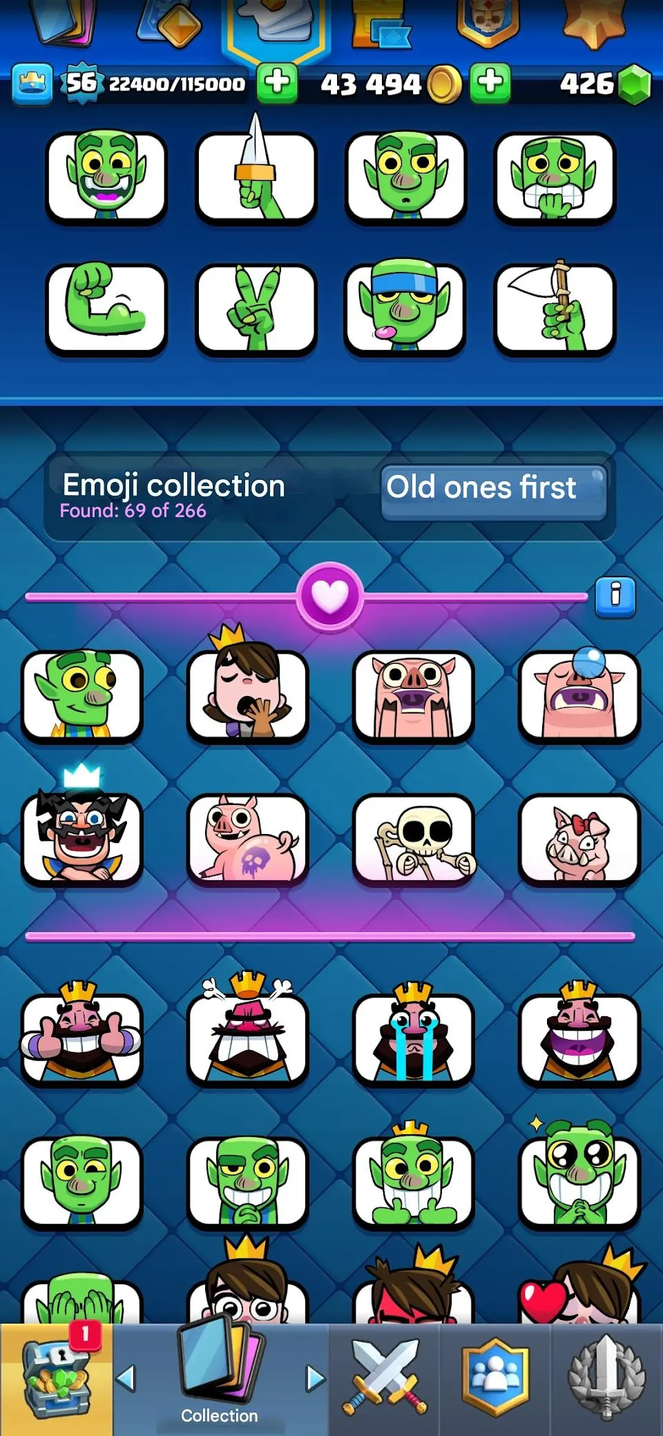 CR531 High Level 56 Arena 24 Account with 121 Cards, 29 Legendary, Many Evolutions, 69 Emotes, 65 Banner Decorations 